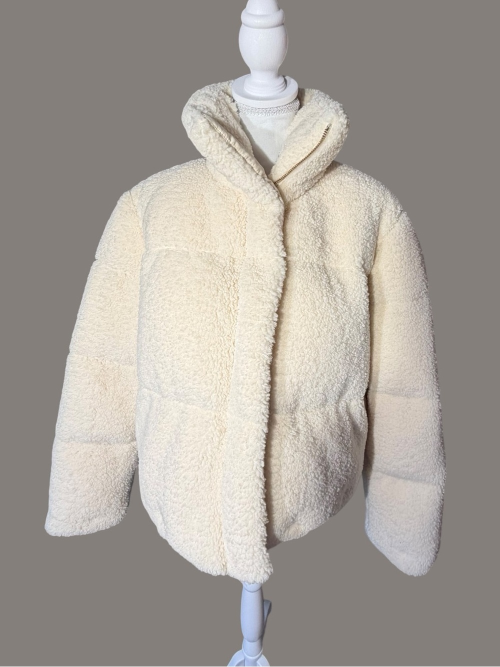 NWT Joie Teddy Zip Up Jacket Cream Cropped Winter Sherpa Puffer Size Small